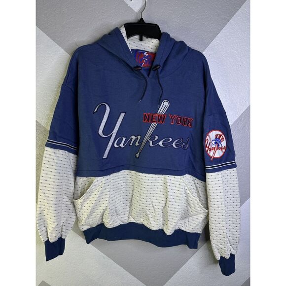 RARE Vintage NY New York Yankees Pro Player Brand - Large Pullover Split Crop - Picture 1 of 9